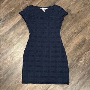 Max Studio Navy Textured Scoop Neck Mini Dress